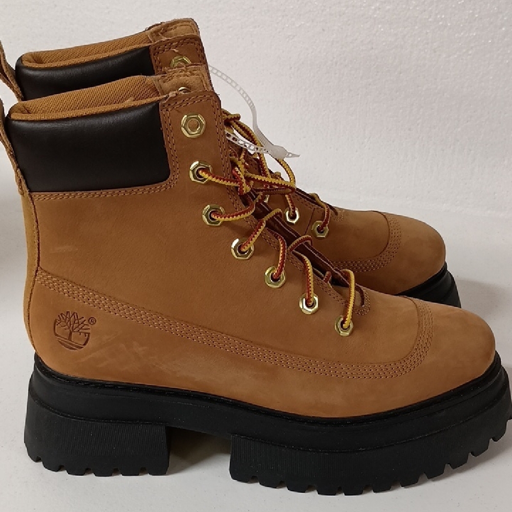 New Timberland Women's Wheat Tan Lace-Up Platform Boots Size 9 - Picture 3 of 5
